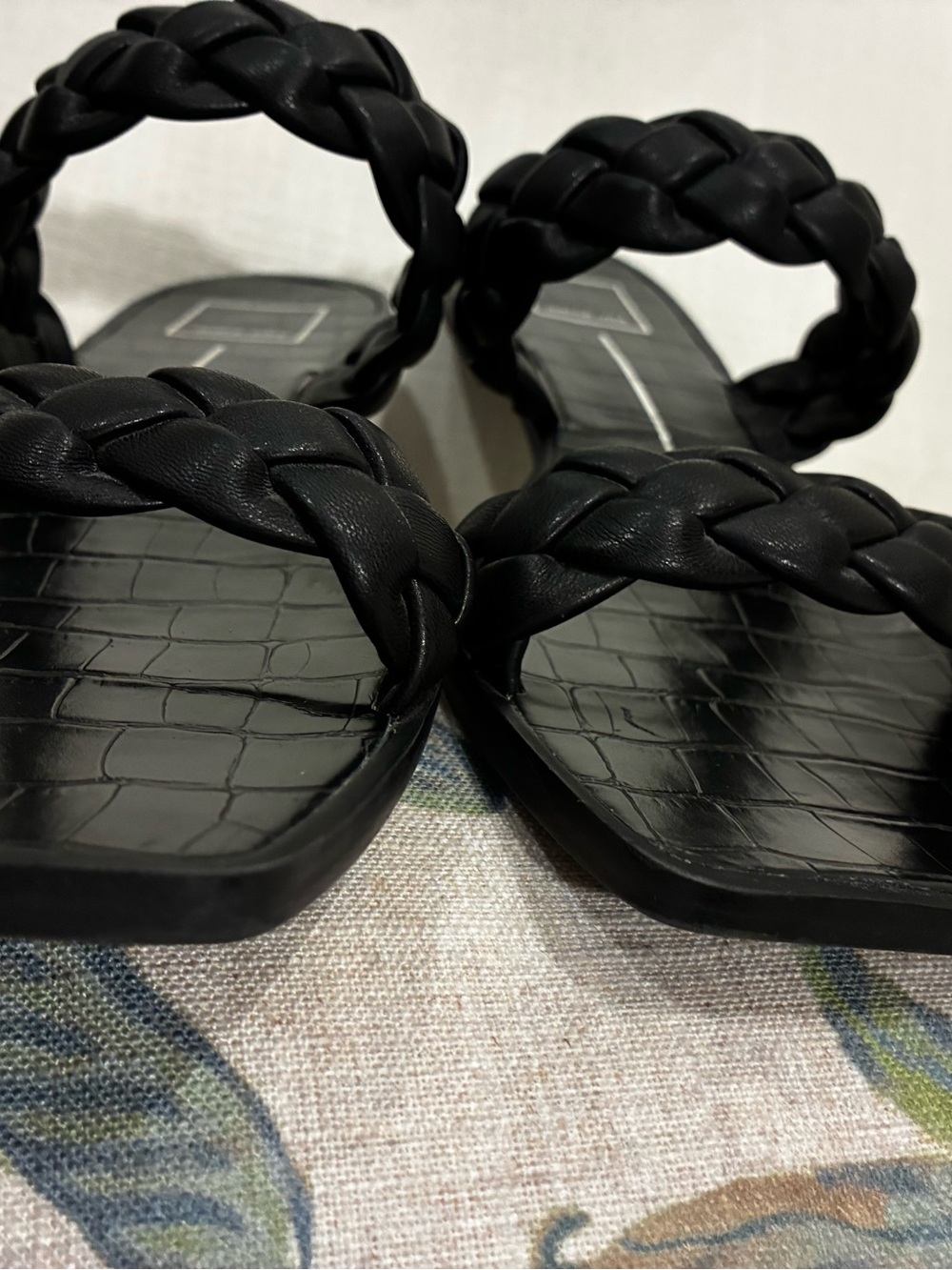 NEW Dolce Vita Indy Braid Straps Square Toe Croc-Embossed Footbed Black Sz 10 - Picture 5 of 8